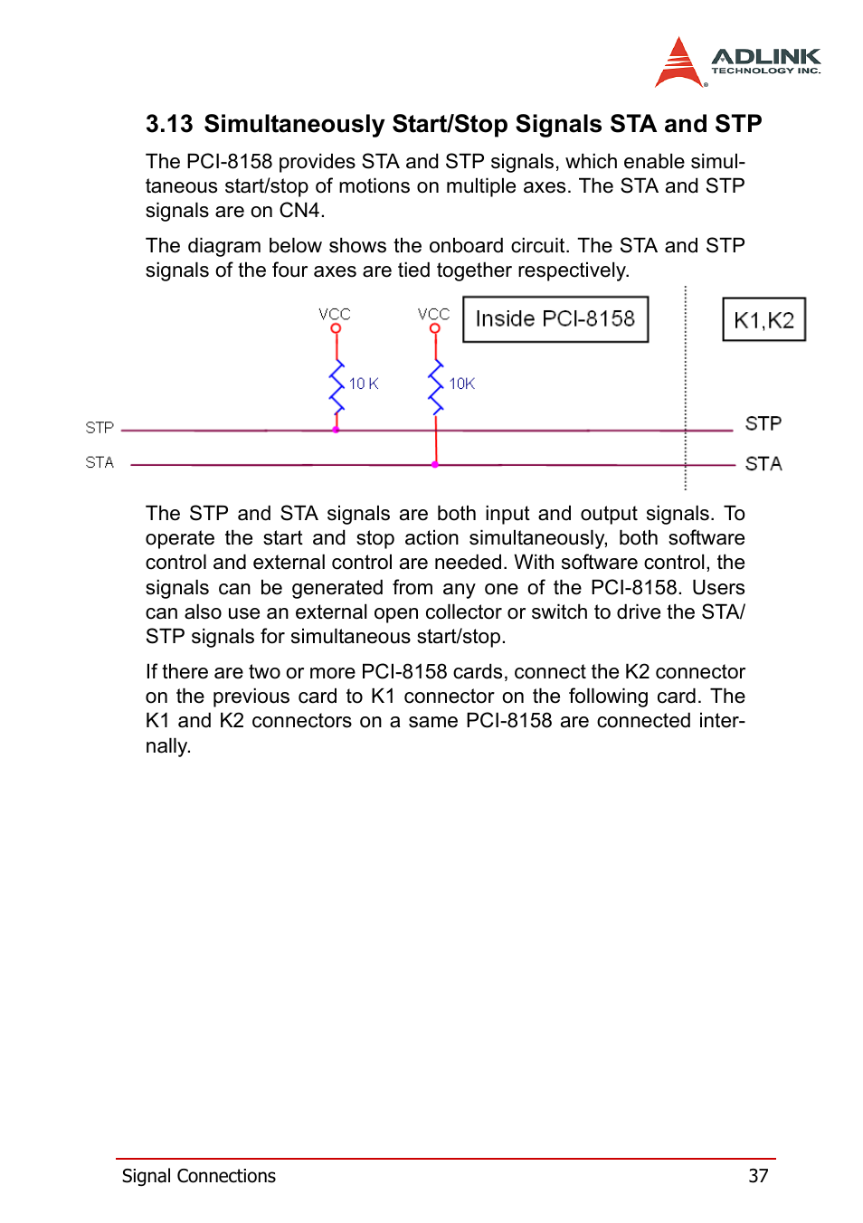 13 simultaneously start/stop signals sta and stp | ADLINK PCI-8158 User Manual | Page 47 / 220