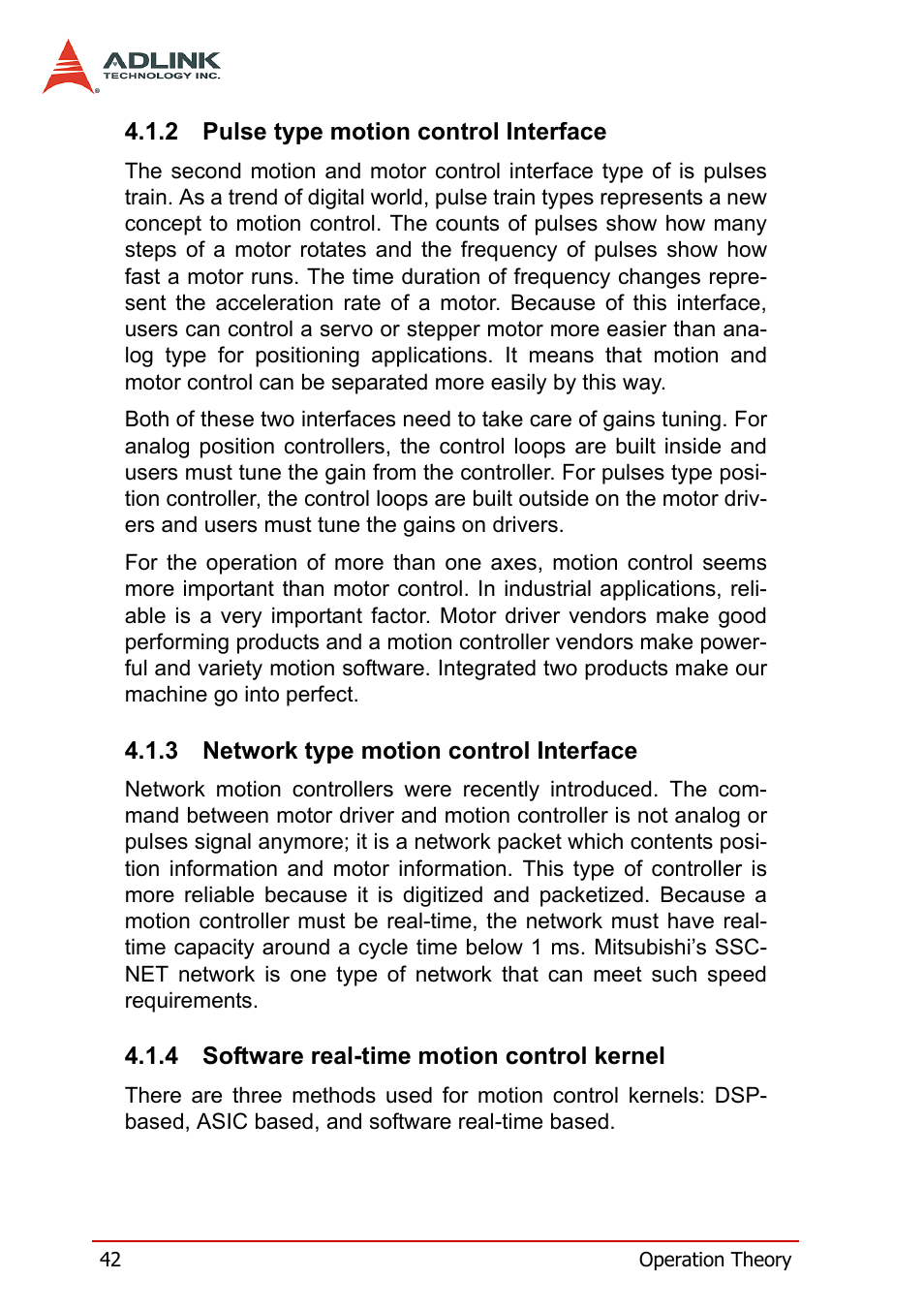 2 pulse type motion control interface, 3 network type motion control interface, 4 software real-time motion control kernel | ADLINK PCI-8158 User Manual | Page 52 / 220