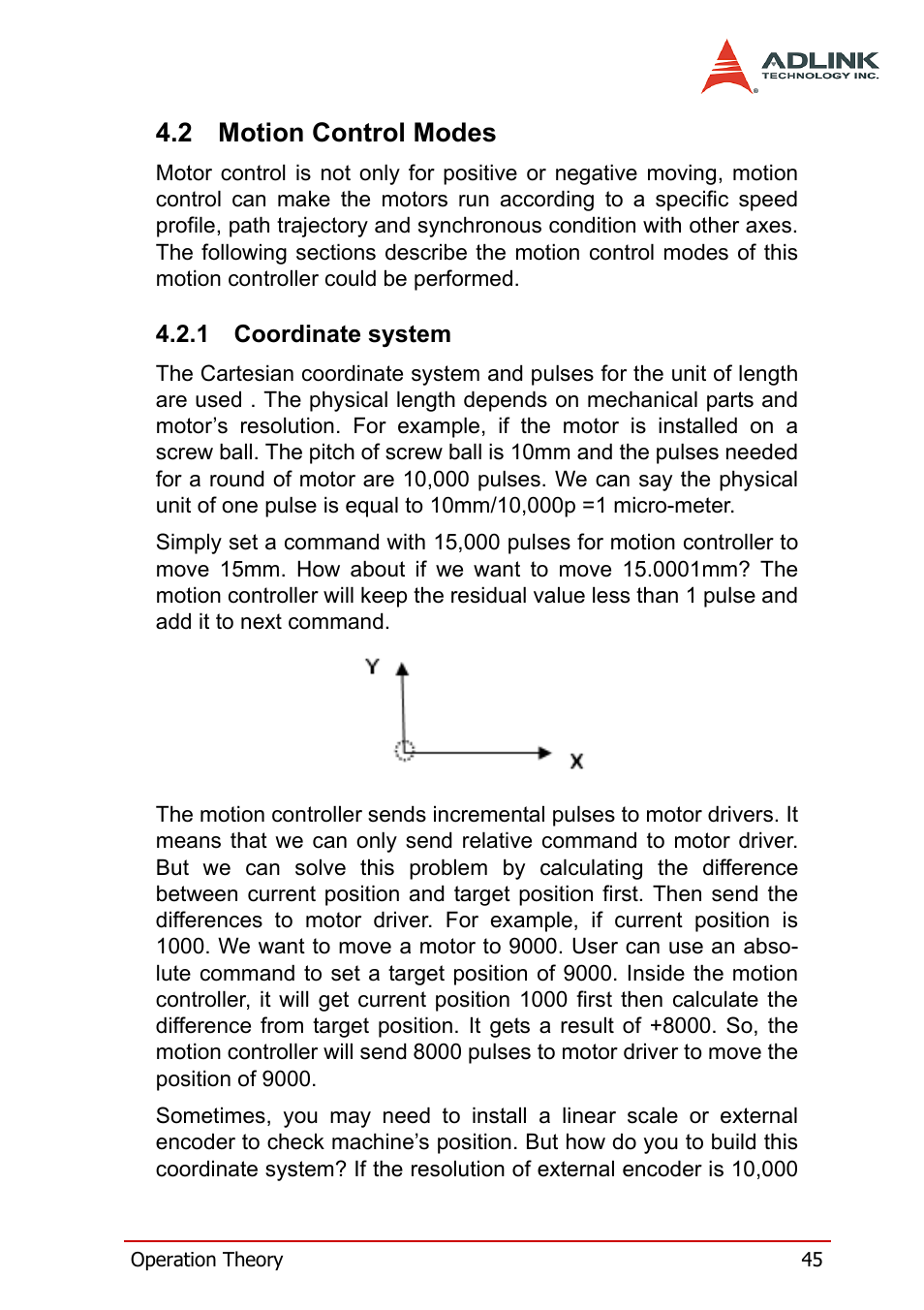 2 motion control modes, 1 coordinate system, Motion control modes | Coordinate system | ADLINK PCI-8158 User Manual | Page 55 / 220