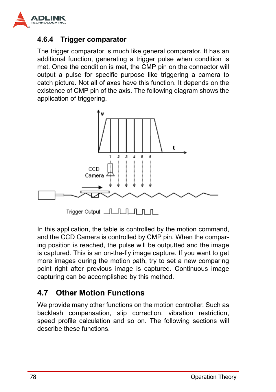 4 trigger comparator, 7 other motion functions, Trigger comparator | Other motion functions | ADLINK PCI-8158 User Manual | Page 88 / 220