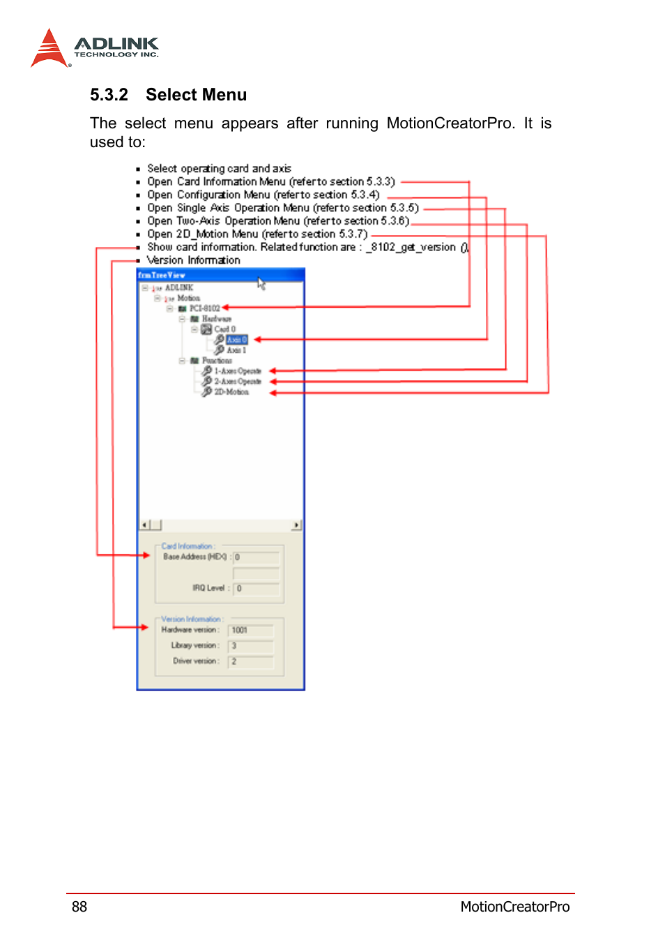 2 select menu, Select menu | ADLINK PCI-8158 User Manual | Page 98 / 220