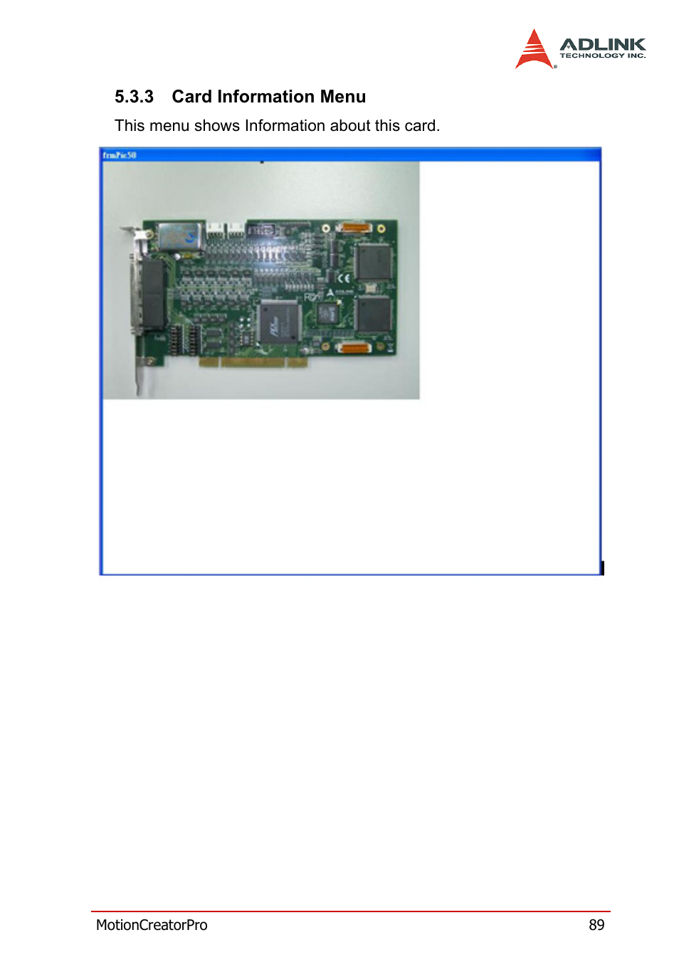 3 card information menu, Card information menu | ADLINK PCI-8158 User Manual | Page 99 / 220