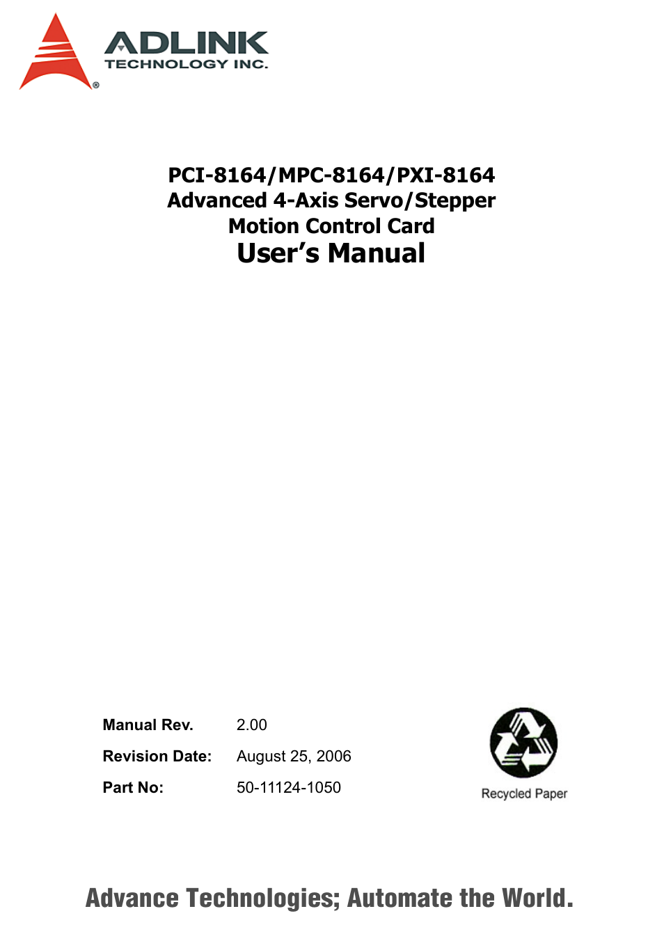 ADLINK PCI-8164 User Manual | 310 pages