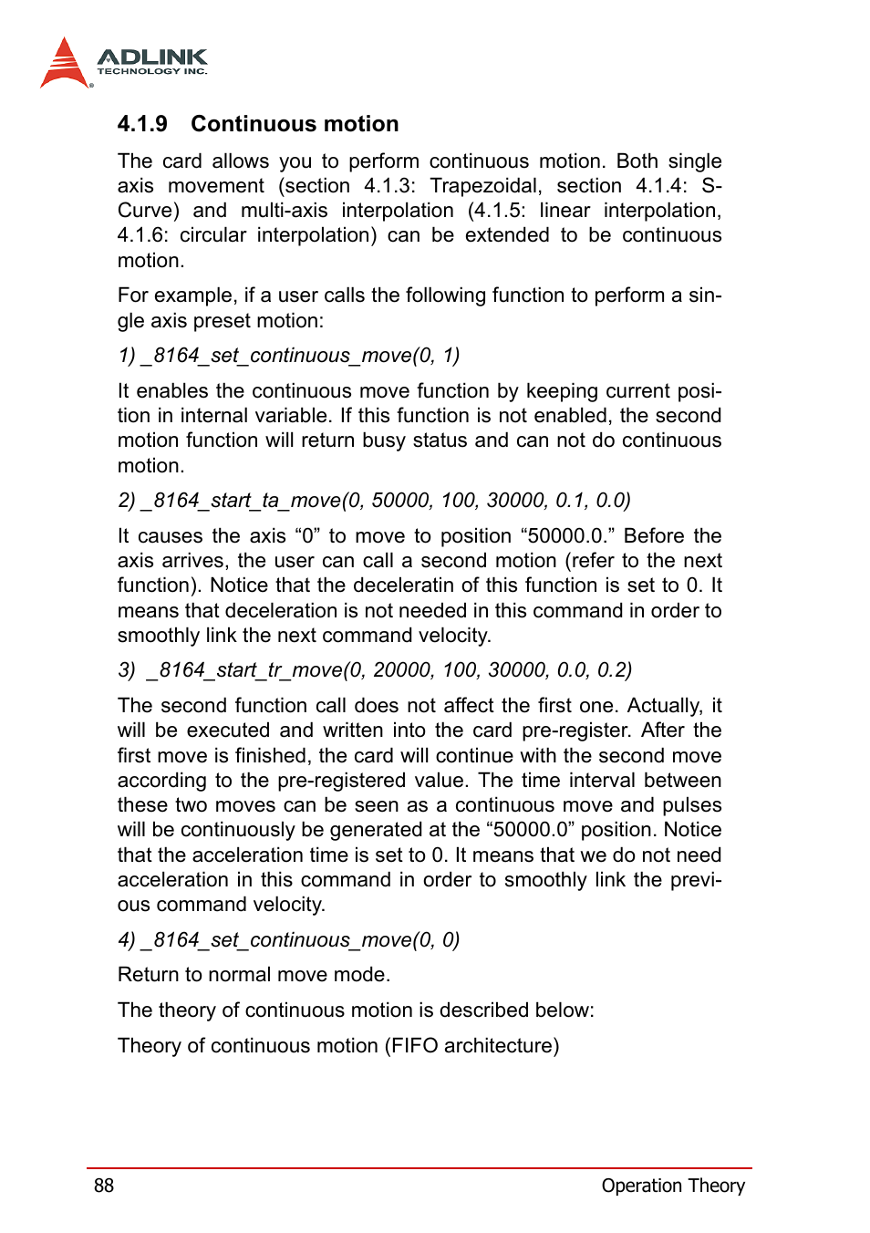 9 continuous motion, Continuous motion | ADLINK PCI-8164 User Manual | Page 100 / 310