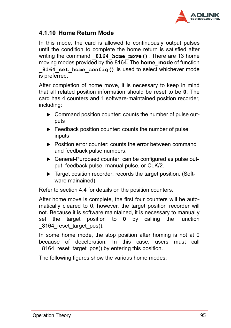10 home return mode, Home return mode | ADLINK PCI-8164 User Manual | Page 107 / 310