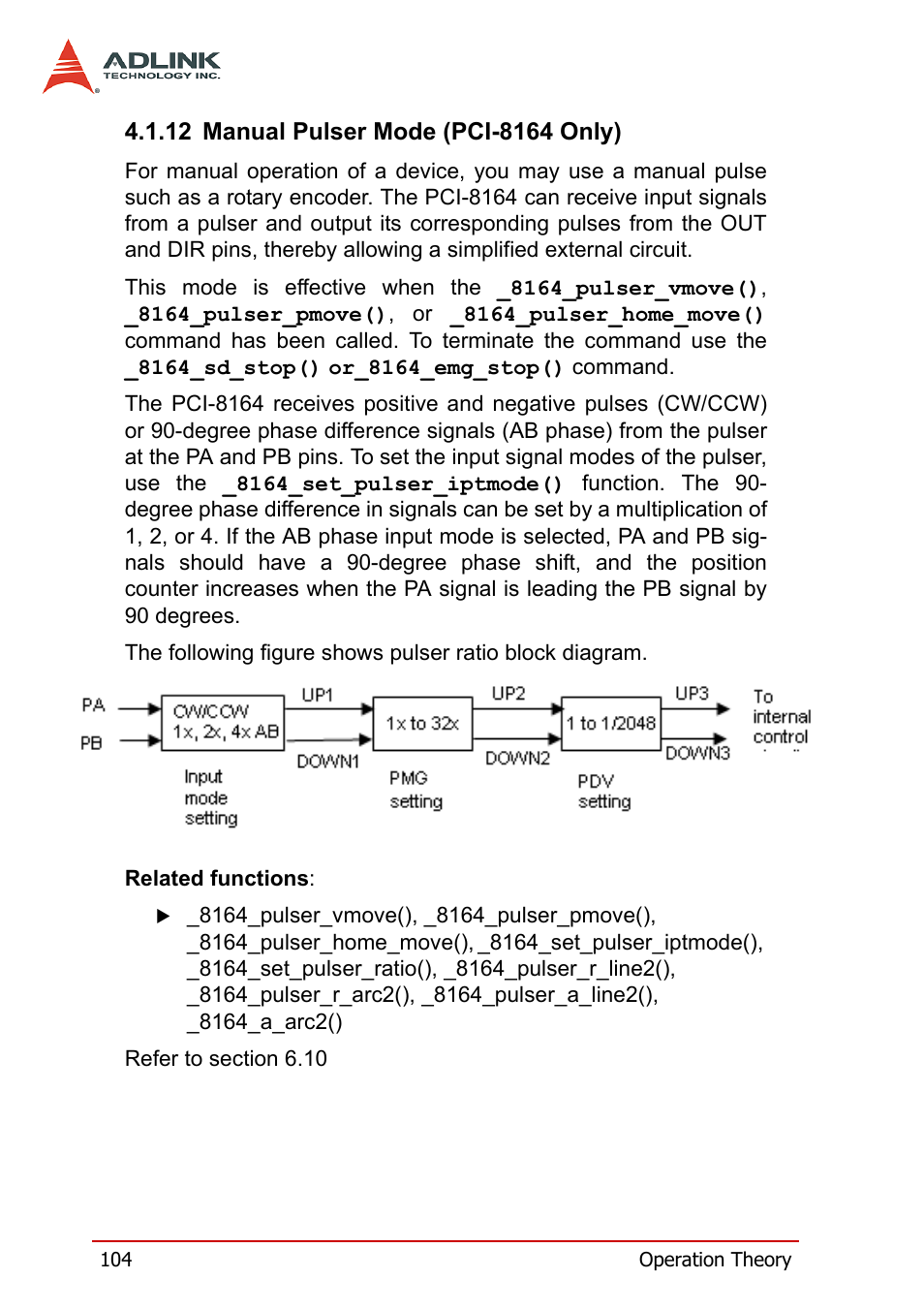 12 manual pulser mode (pci-8164 only), Manual pulser mode (pci-8164 only) | ADLINK PCI-8164 User Manual | Page 116 / 310