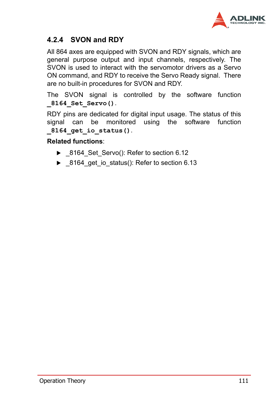 4 svon and rdy, Svon and rdy | ADLINK PCI-8164 User Manual | Page 123 / 310