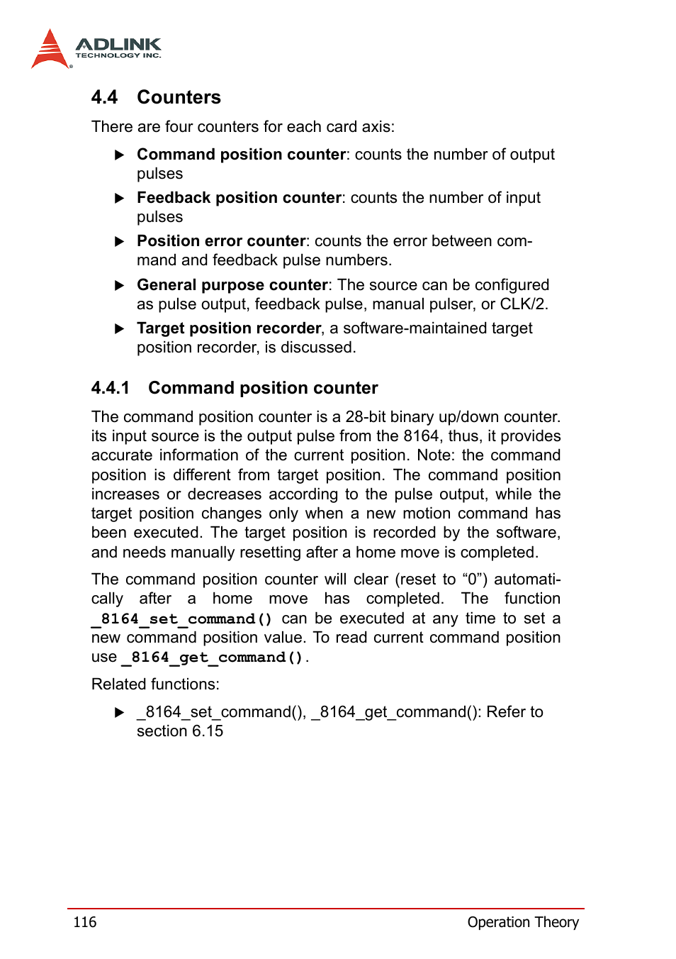 4 counters, 1 command position counter, Counters | Command position counter | ADLINK PCI-8164 User Manual | Page 128 / 310