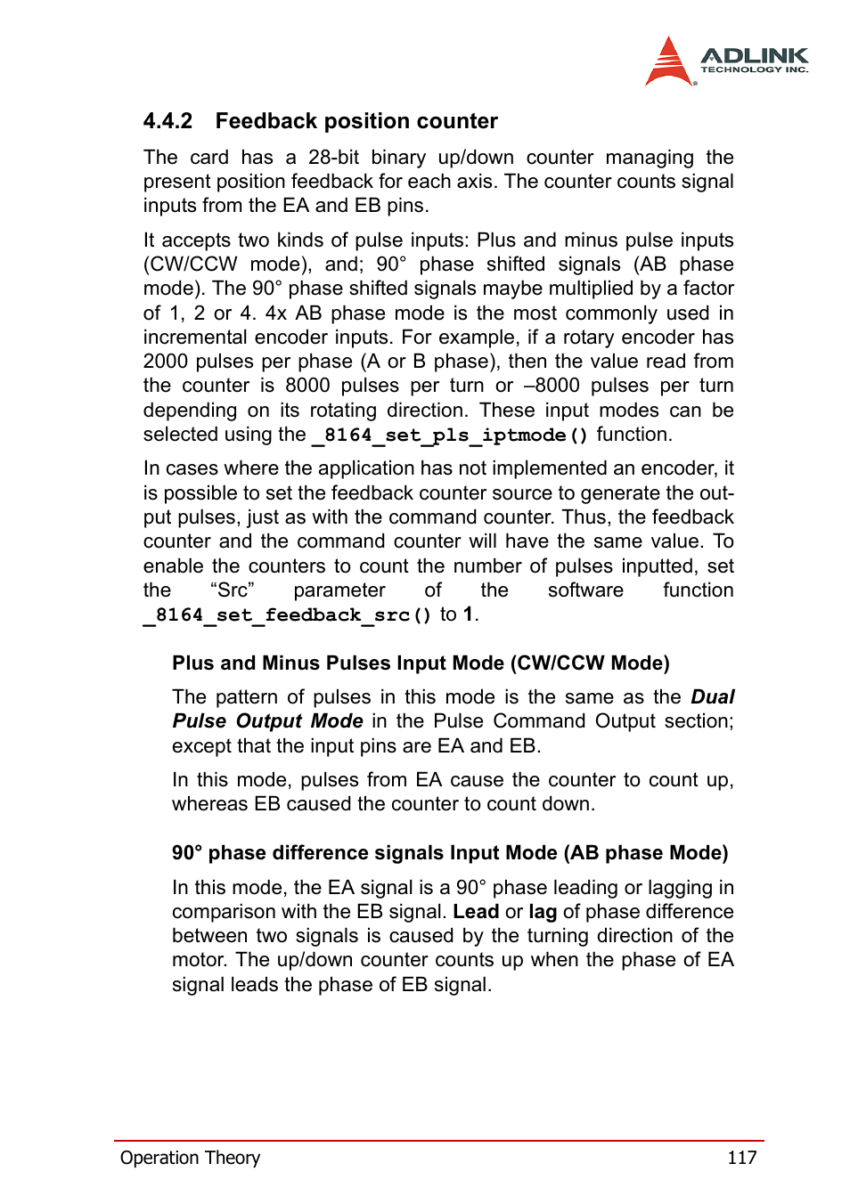2 feedback position counter, Feedback position counter | ADLINK PCI-8164 User Manual | Page 129 / 310