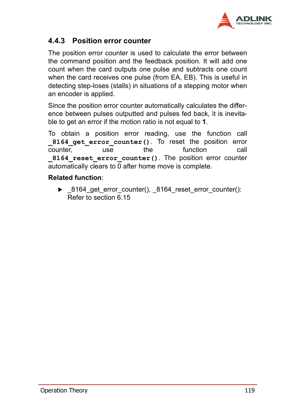 3 position error counter, Position error counter | ADLINK PCI-8164 User Manual | Page 131 / 310