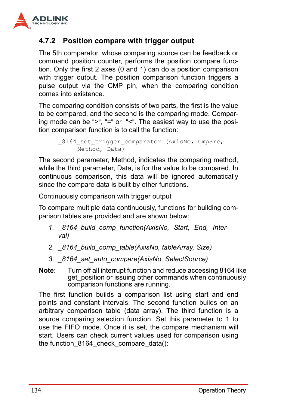 2 position compare with trigger output, Position compare with trigger output | ADLINK PCI-8164 User Manual | Page 146 / 310