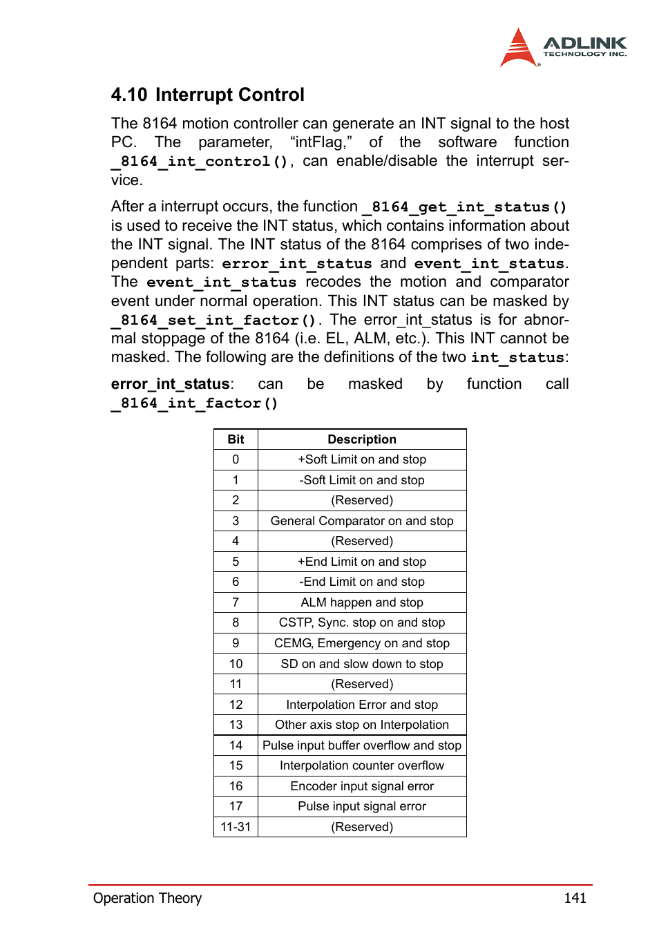 10 interrupt control | ADLINK PCI-8164 User Manual | Page 153 / 310