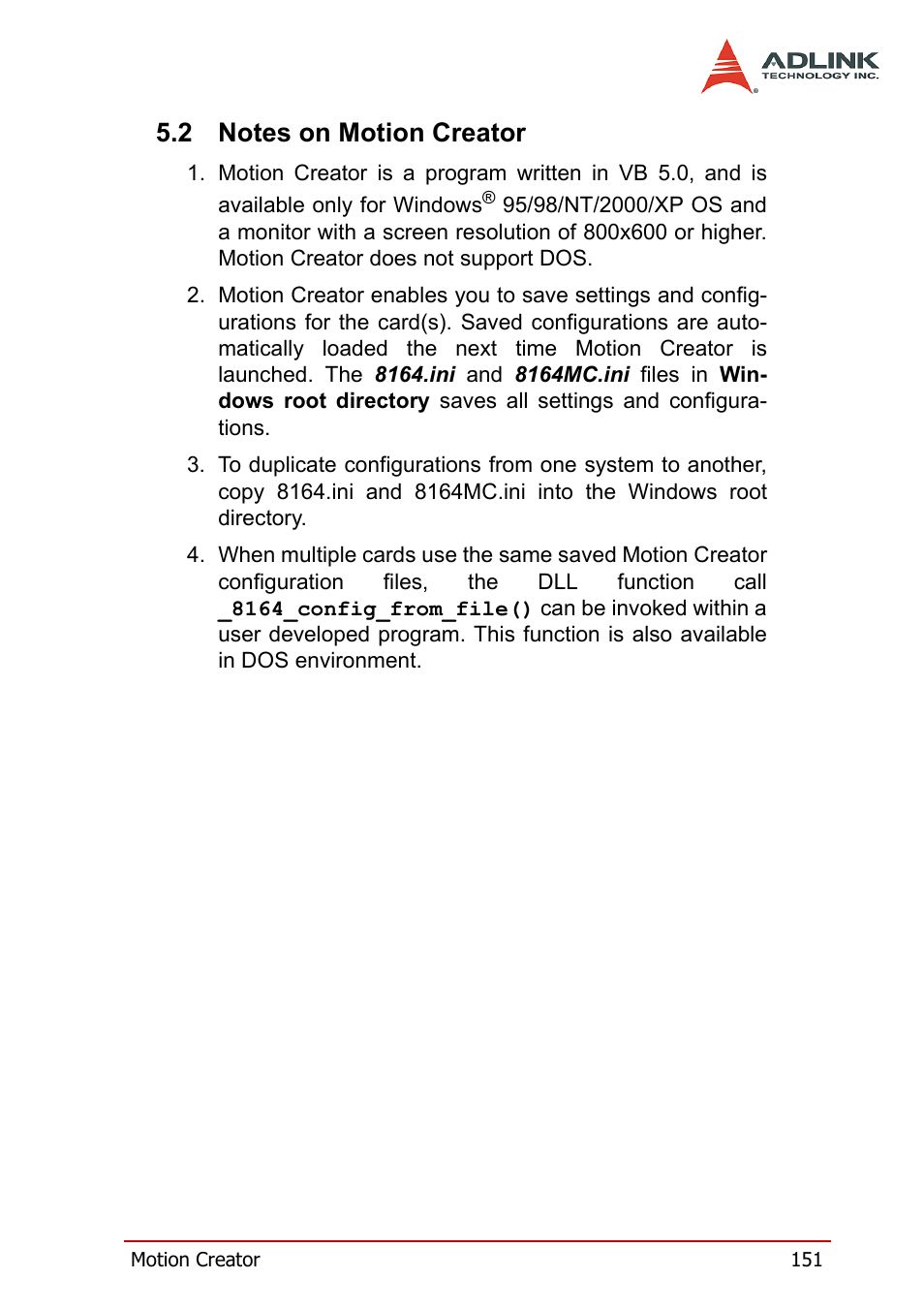 2 notes on motion creator, Notes on motion creator | ADLINK PCI-8164 User Manual | Page 163 / 310