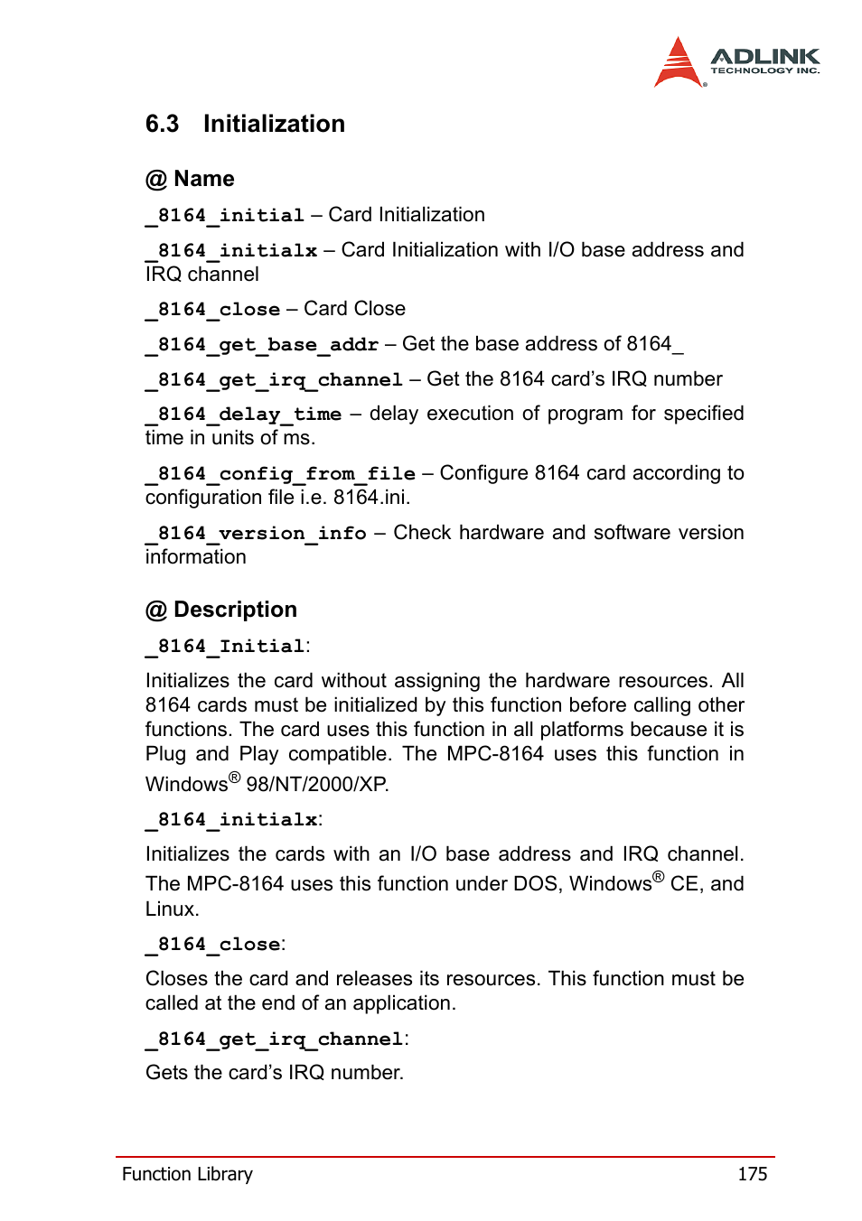 3 initialization, Initialization | ADLINK PCI-8164 User Manual | Page 187 / 310