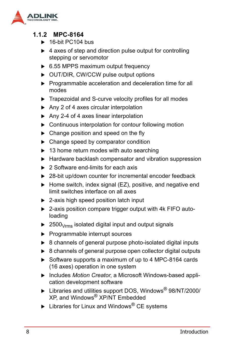 2 mpc-8164, Mpc-8164 | ADLINK PCI-8164 User Manual | Page 20 / 310