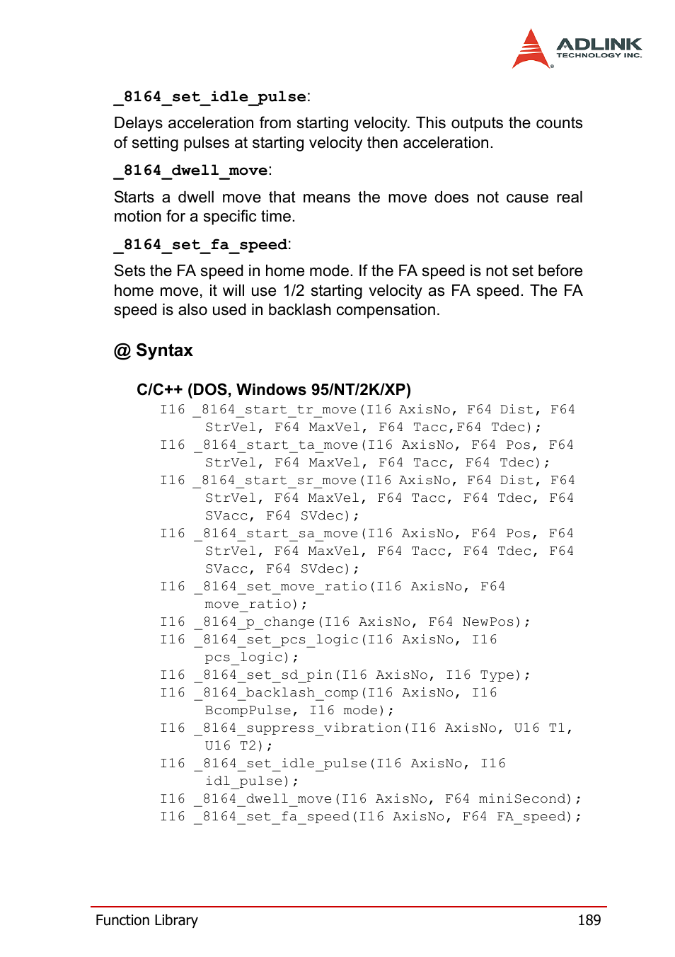 Syntax | ADLINK PCI-8164 User Manual | Page 201 / 310