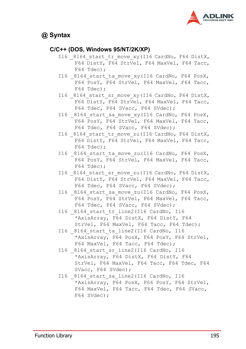 Syntax | ADLINK PCI-8164 User Manual | Page 207 / 310