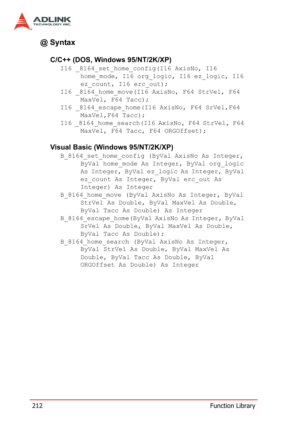 Syntax | ADLINK PCI-8164 User Manual | Page 224 / 310