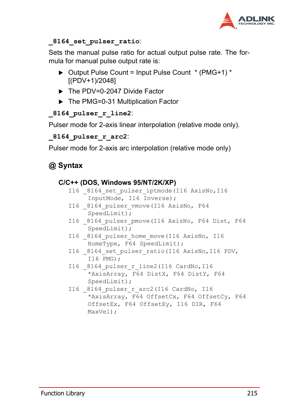 Syntax | ADLINK PCI-8164 User Manual | Page 227 / 310