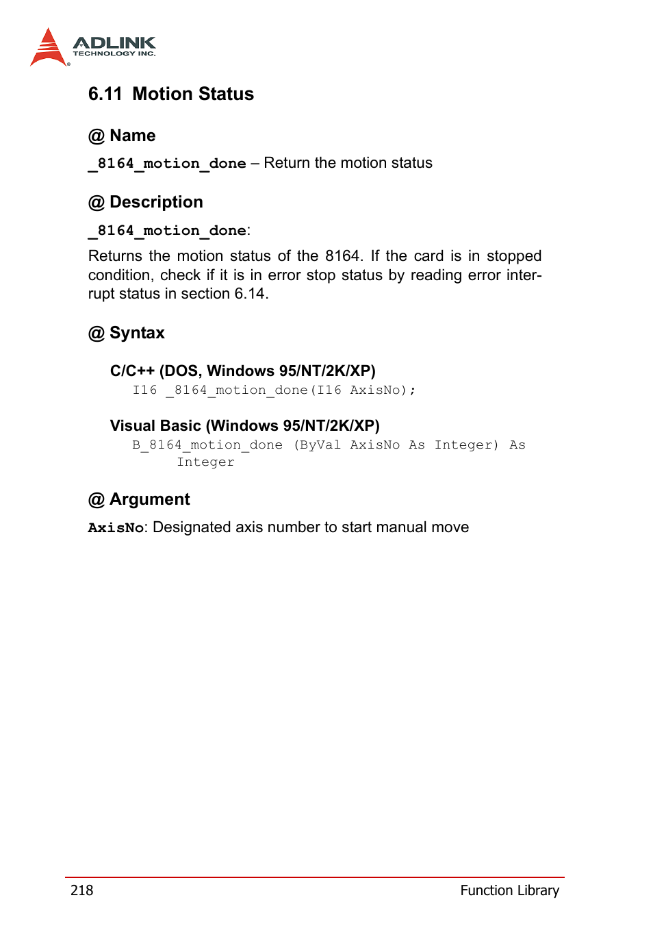 11 motion status | ADLINK PCI-8164 User Manual | Page 230 / 310