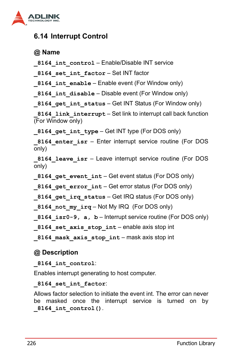 14 interrupt control | ADLINK PCI-8164 User Manual | Page 238 / 310