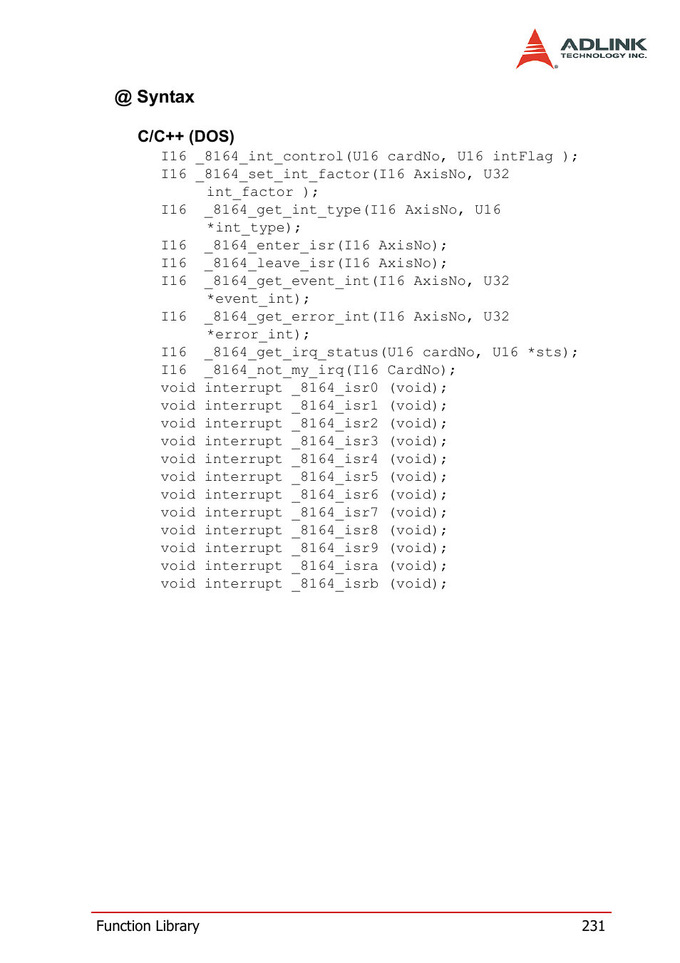 Syntax | ADLINK PCI-8164 User Manual | Page 243 / 310