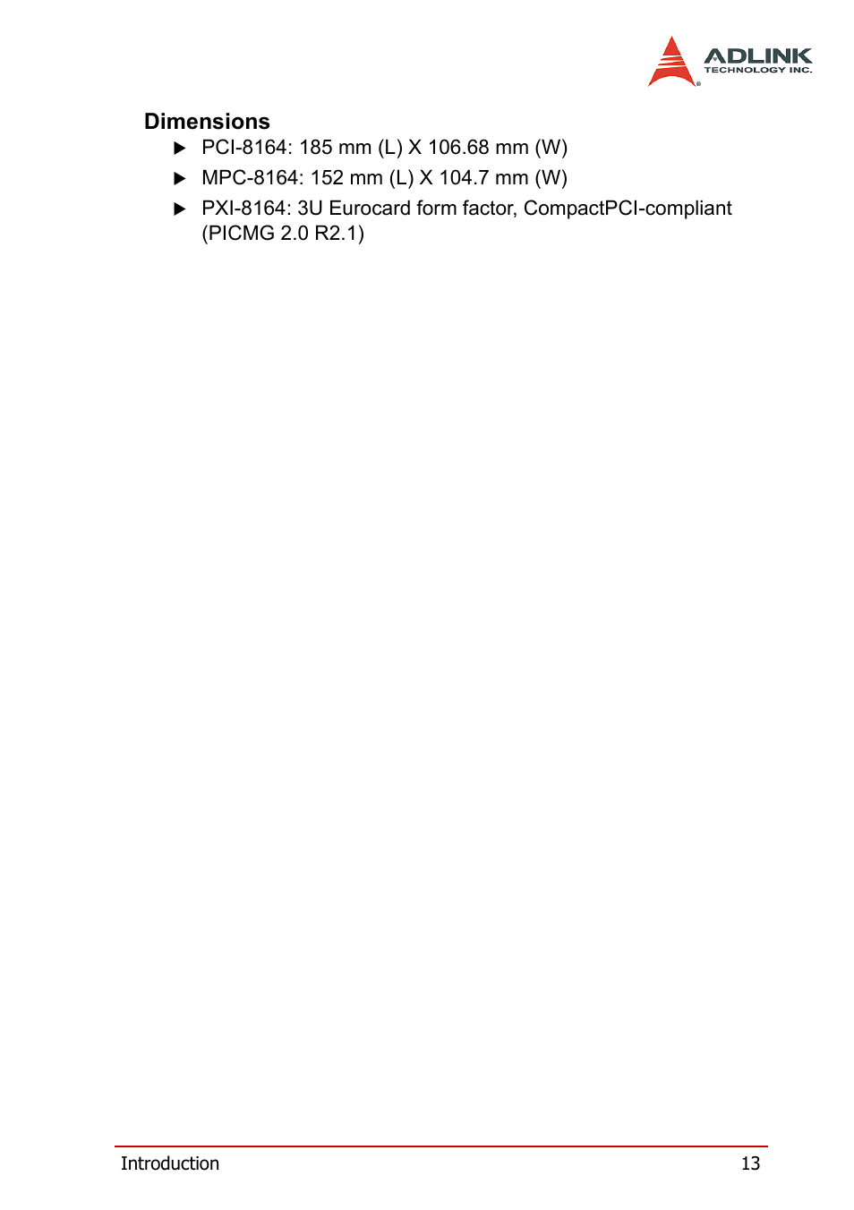 Dimensions | ADLINK PCI-8164 User Manual | Page 25 / 310