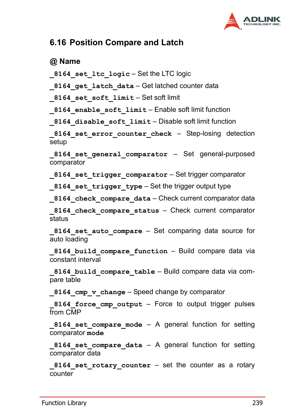 16 position compare and latch | ADLINK PCI-8164 User Manual | Page 251 / 310