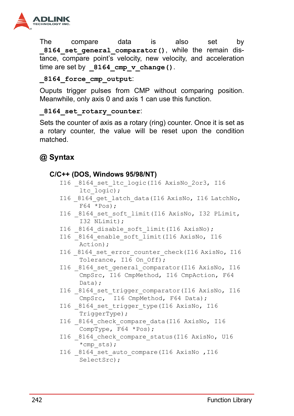 Syntax | ADLINK PCI-8164 User Manual | Page 254 / 310
