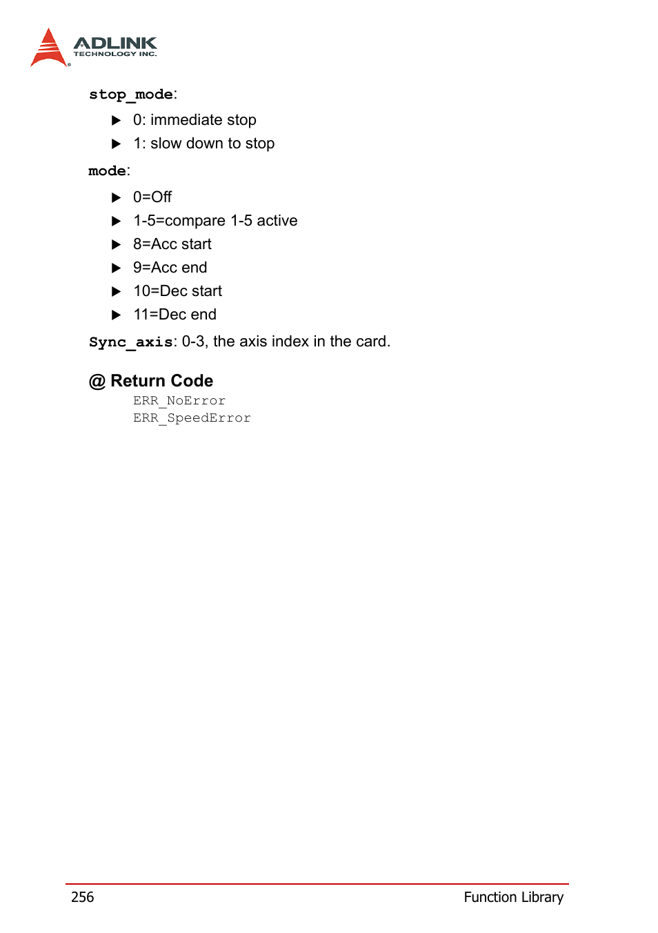Return code | ADLINK PCI-8164 User Manual | Page 268 / 310