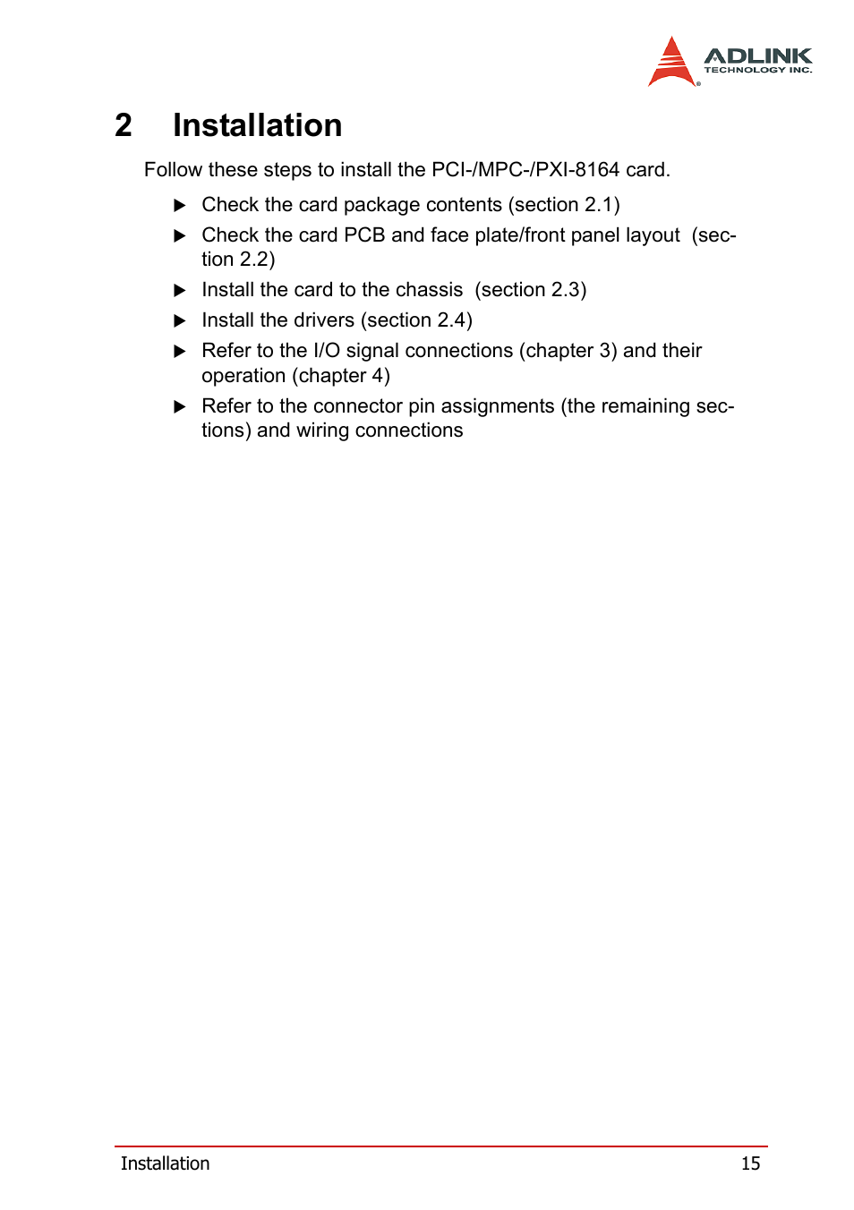 2 installation, 2installation | ADLINK PCI-8164 User Manual | Page 27 / 310