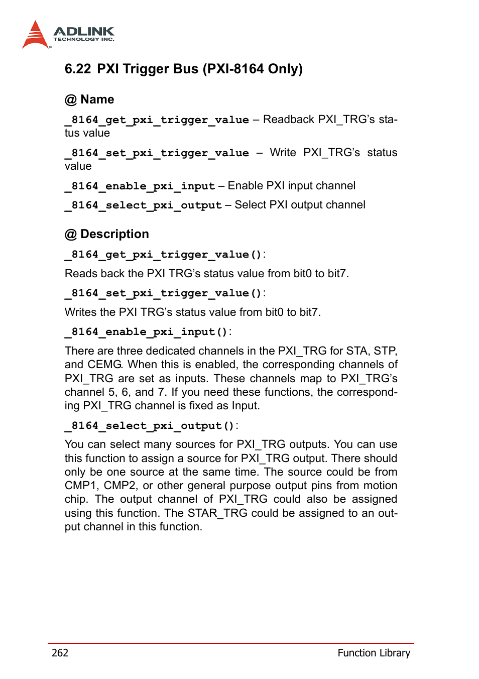 22 pxi trigger bus (pxi-8164 only) | ADLINK PCI-8164 User Manual | Page 274 / 310
