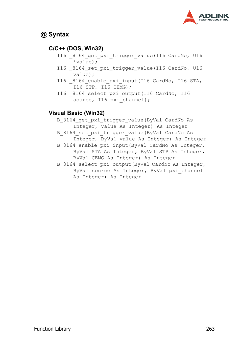 Syntax | ADLINK PCI-8164 User Manual | Page 275 / 310