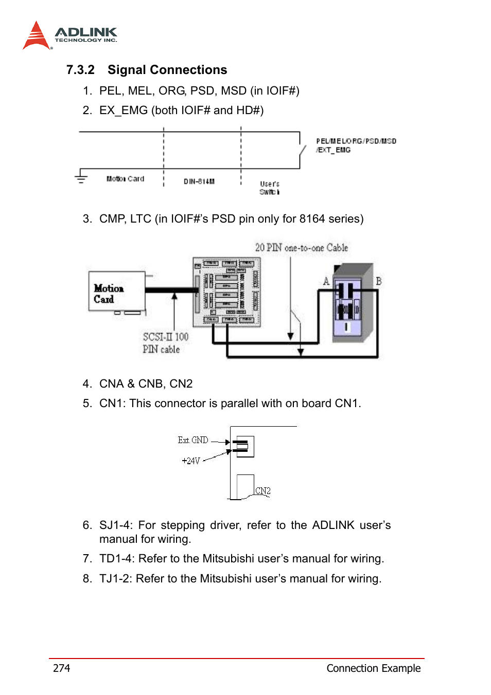 2 signal connections, Signal connections | ADLINK PCI-8164 User Manual | Page 286 / 310
