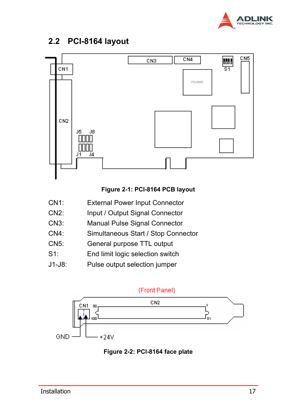 2 pci-8164 layout, Pci-8164 layout | ADLINK PCI-8164 User Manual | Page 29 / 310