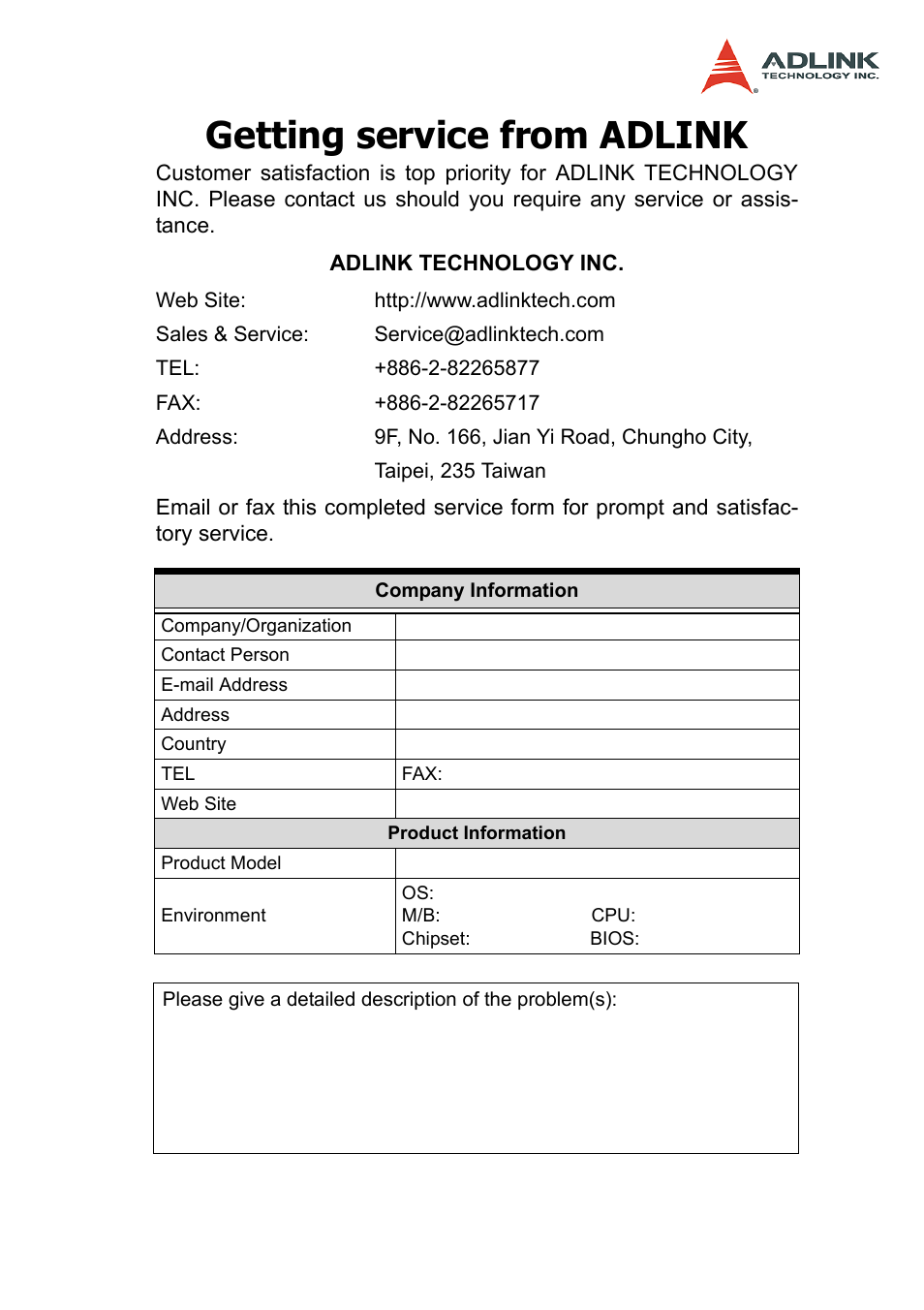 Getting service from adlink | ADLINK PCI-8164 User Manual | Page 3 / 310
