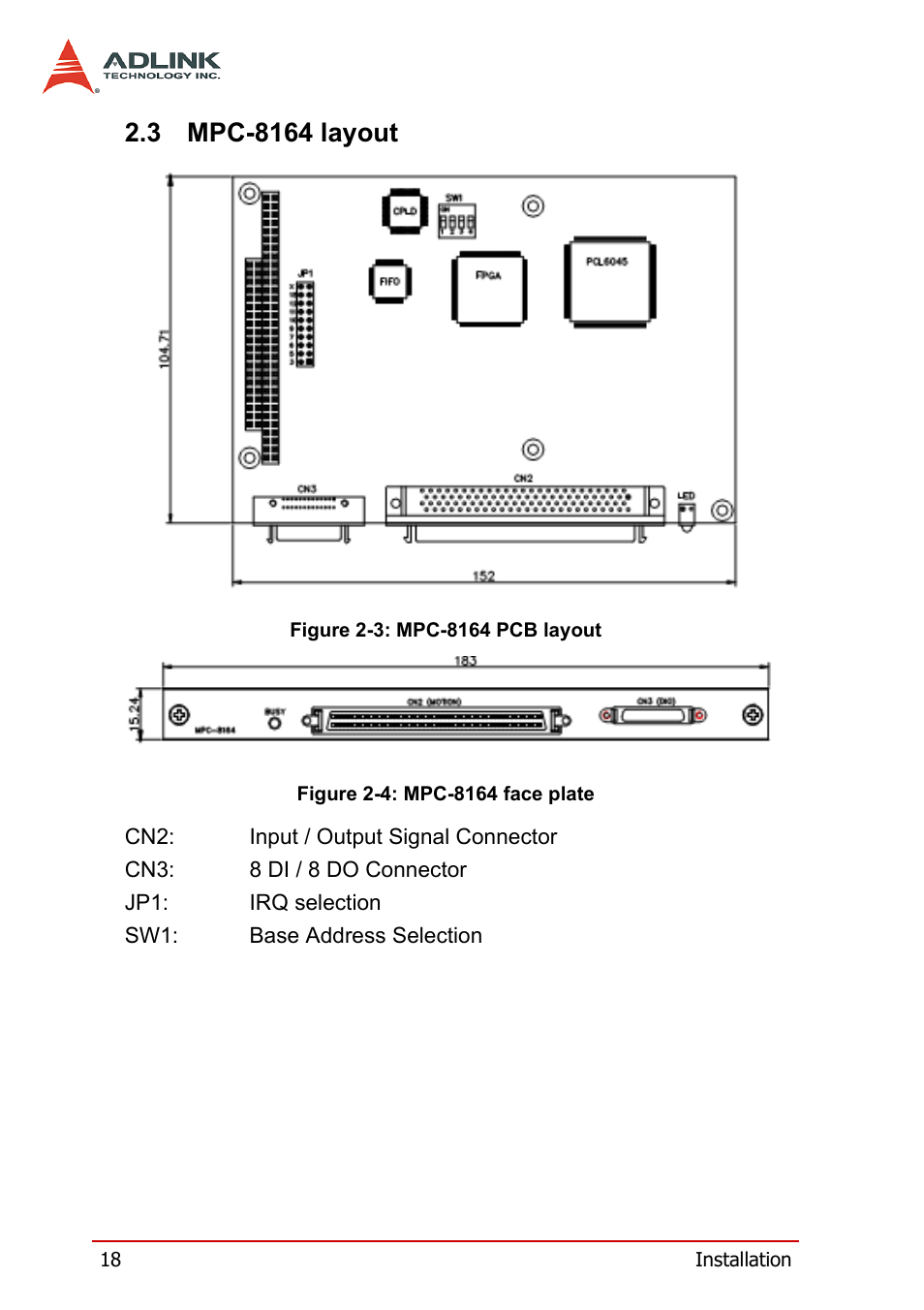 3 mpc-8164 layout, Mpc-8164 layout | ADLINK PCI-8164 User Manual | Page 30 / 310