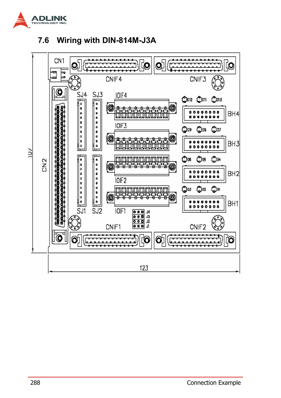 6 wiring with din-814m-j3a, Wiring with din-814m-j3a | ADLINK PCI-8164 User Manual | Page 300 / 310