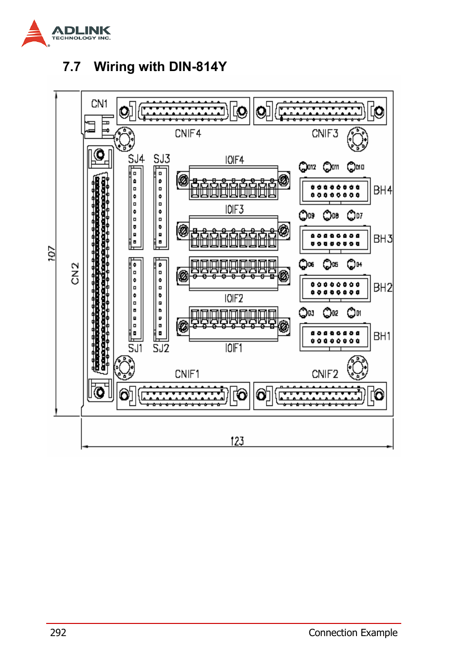 7 wiring with din-814y, Wiring with din-814y | ADLINK PCI-8164 User Manual | Page 304 / 310