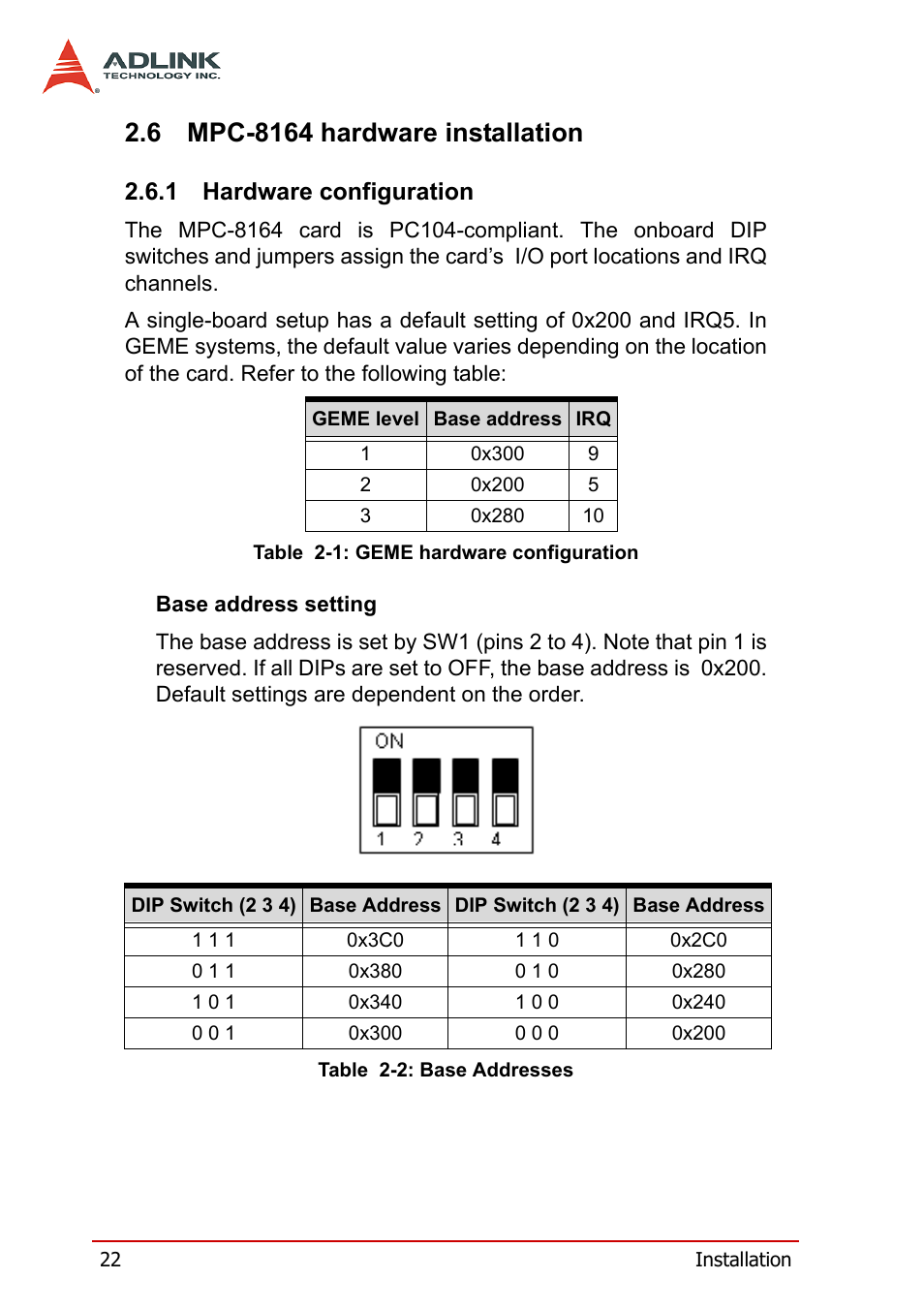6 mpc-8164 hardware installation, 1 hardware configuration, Mpc-8164 hardware installation | Hardware configuration | ADLINK PCI-8164 User Manual | Page 34 / 310