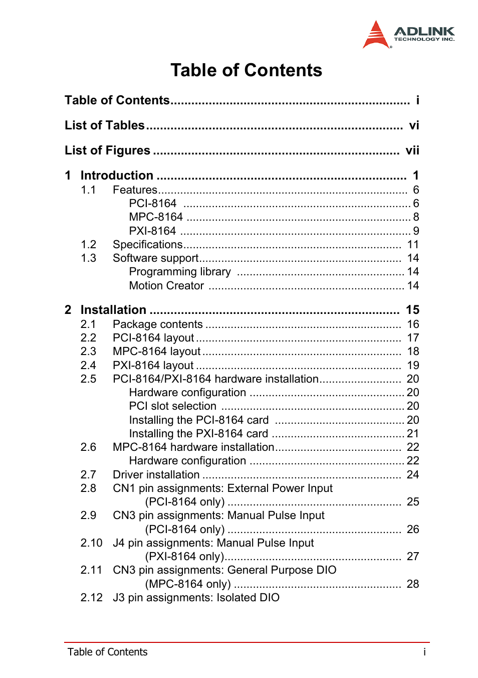 ADLINK PCI-8164 User Manual | Page 5 / 310