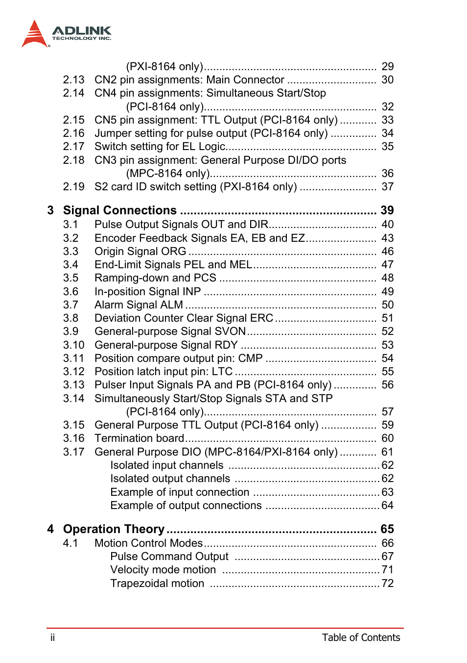 ADLINK PCI-8164 User Manual | Page 6 / 310