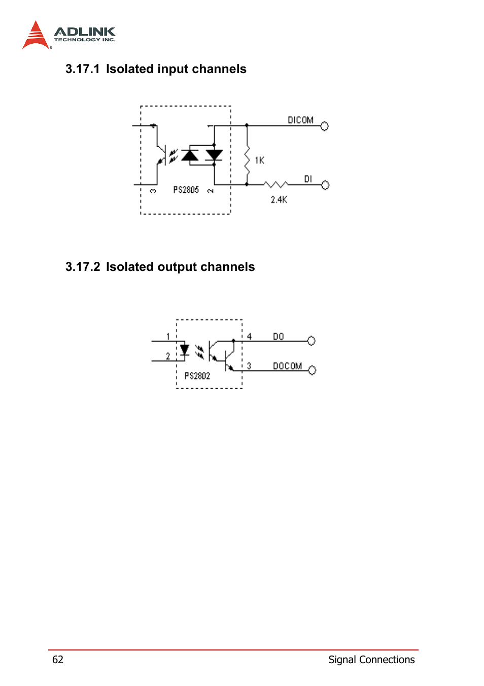 1 isolated input channels, 2 isolated output channels, Isolated input channels isolated output channels | ADLINK PCI-8164 User Manual | Page 74 / 310