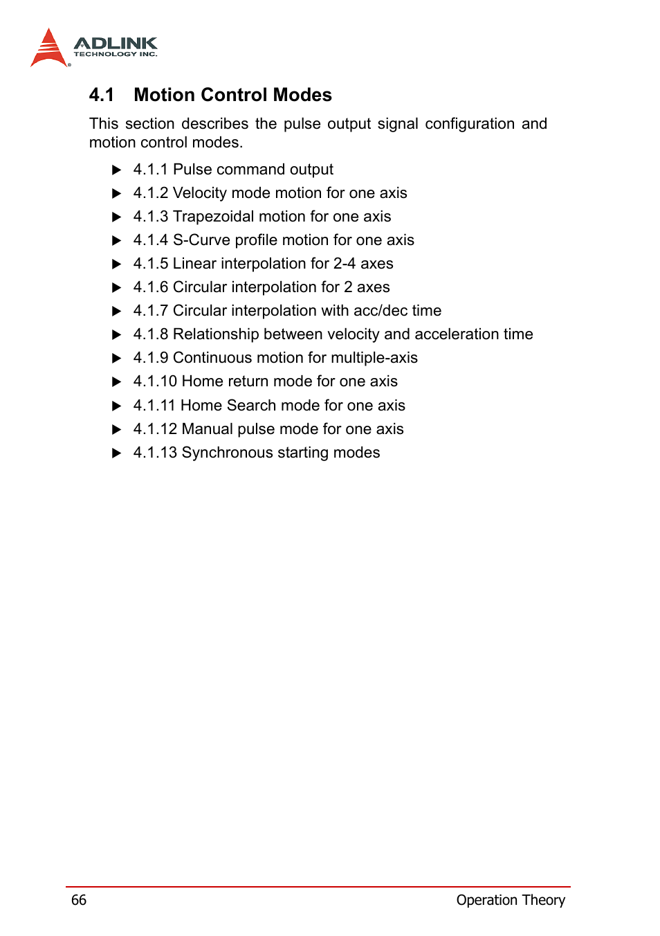 1 motion control modes, Motion control modes | ADLINK PCI-8164 User Manual | Page 78 / 310