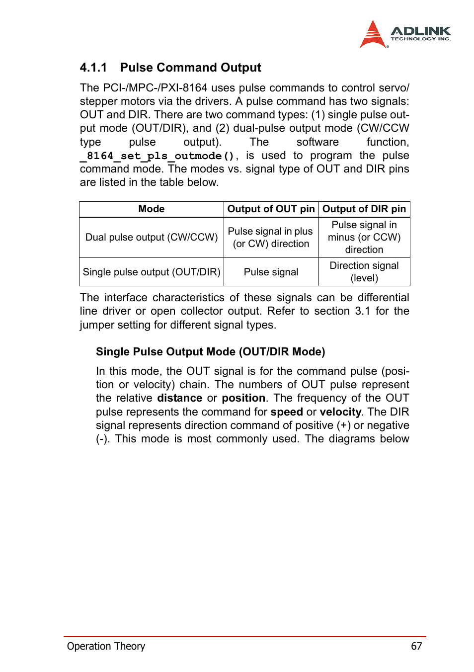 1 pulse command output, Pulse command output | ADLINK PCI-8164 User Manual | Page 79 / 310