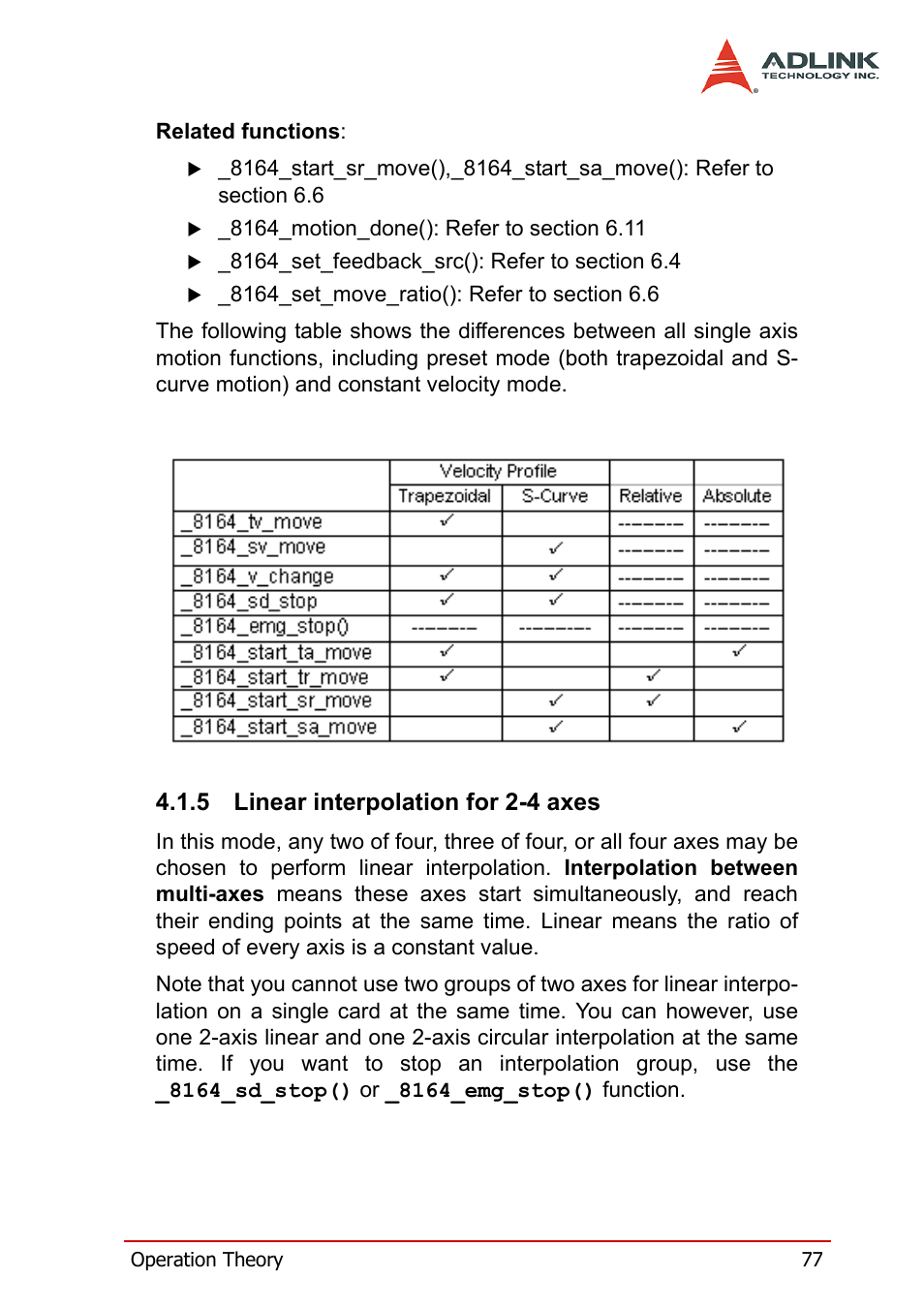 5 linear interpolation for 2-4 axes, Linear interpolation for 2-4 axes | ADLINK PCI-8164 User Manual | Page 89 / 310