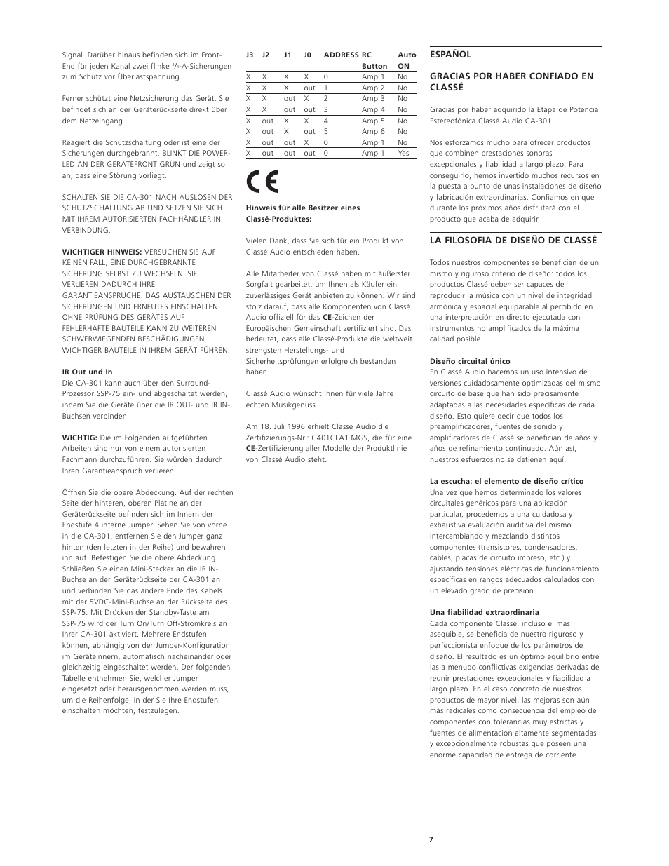 Classe Audio CA-301 User Manual | Page 10 / 20