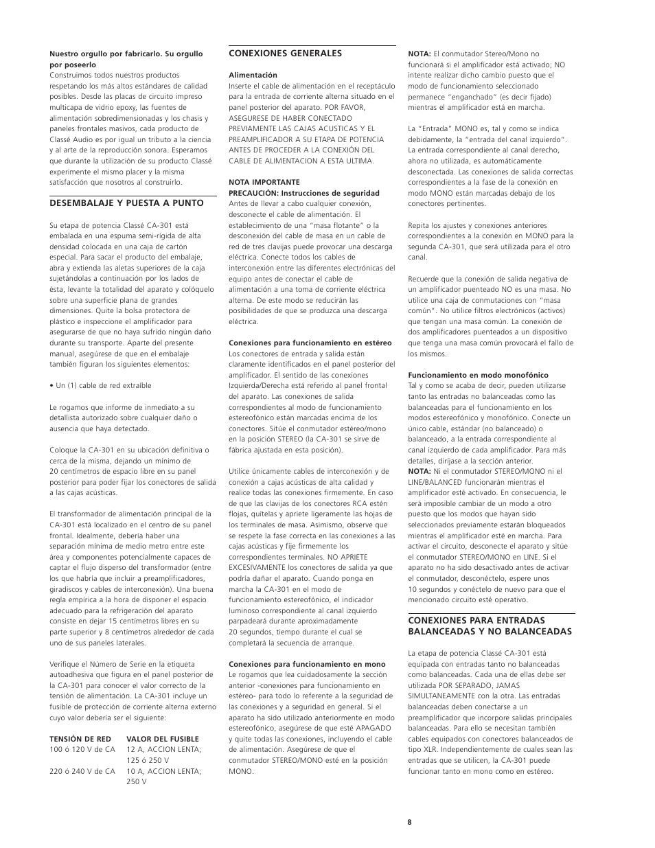 Classe Audio CA-301 User Manual | Page 11 / 20