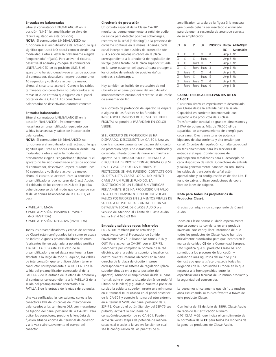 Classe Audio CA-301 User Manual | Page 12 / 20