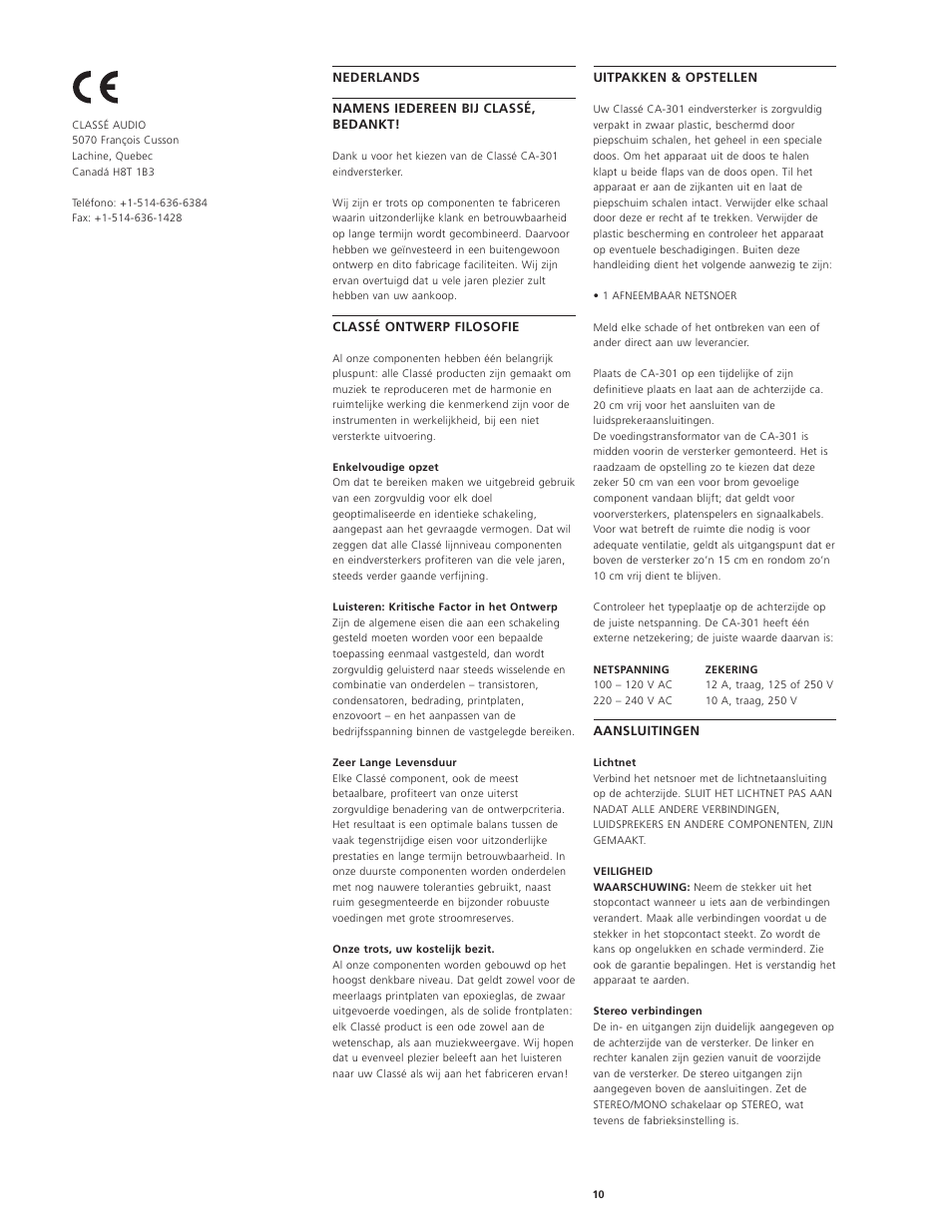 Classe Audio CA-301 User Manual | Page 13 / 20